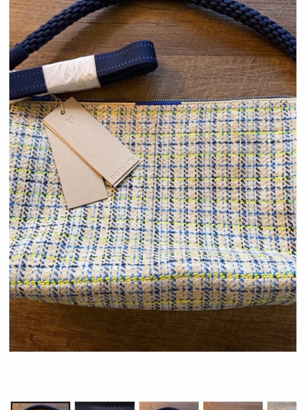 Rothy's Tweed Bag with Navy and Yellow Accent